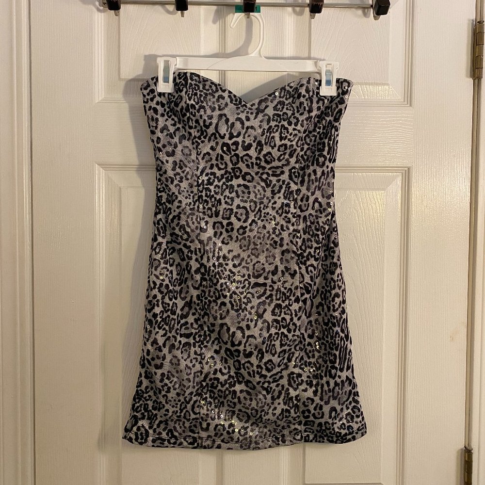 Sparkly Leopard Print Strapless Dress